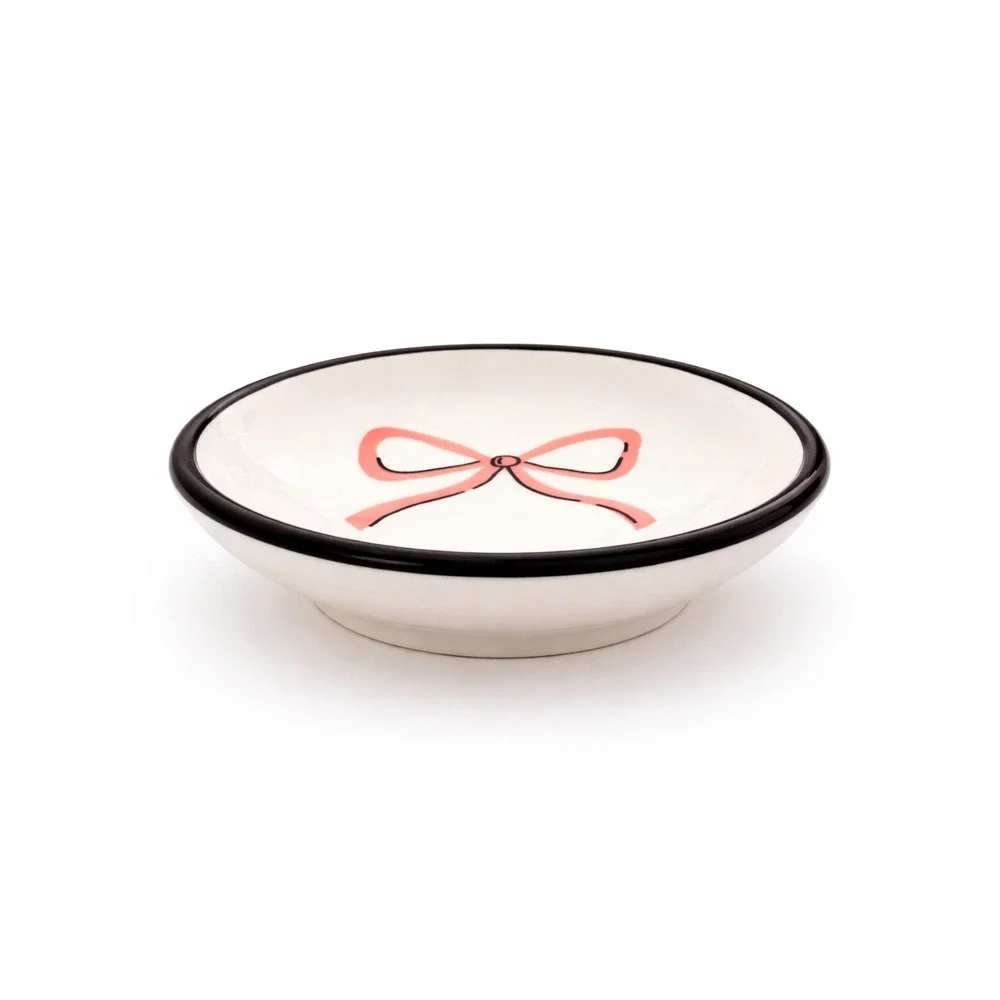 Salmon Pink Bow Ceramic Trinket Dish Jewelry Ring Tray